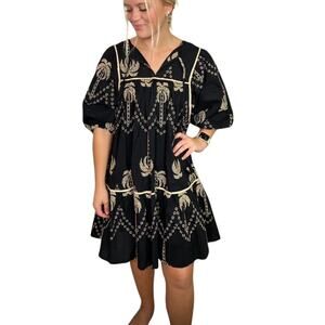 Umgee Women's Black Palm Tree Embroidered Dress Size Medium